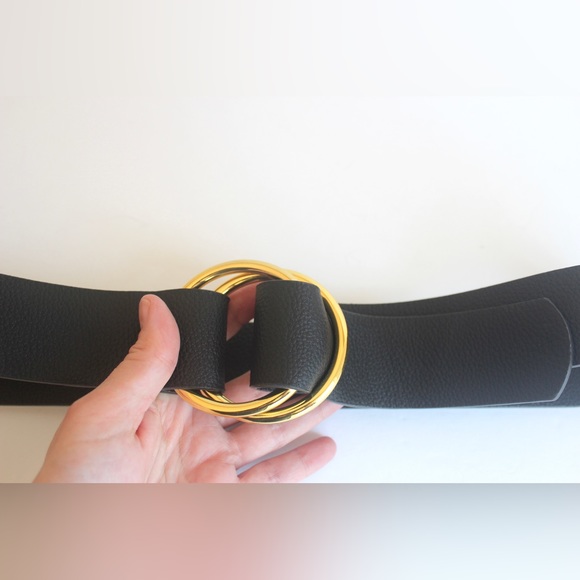 Black and Gold Vegan Belt Small Medium B-Low the Belt, Long 2” Wide Camille Wrap - Picture 3 of 9